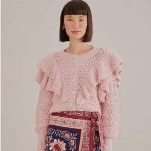Farm Rio pink flower textured cardigan sweater M